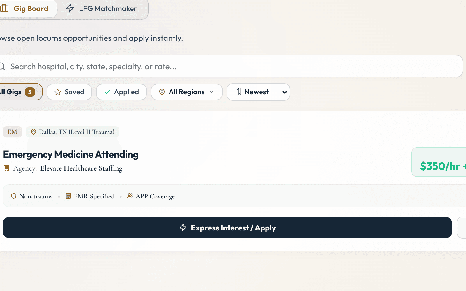 Quantum Locums Opportunities Board Preview